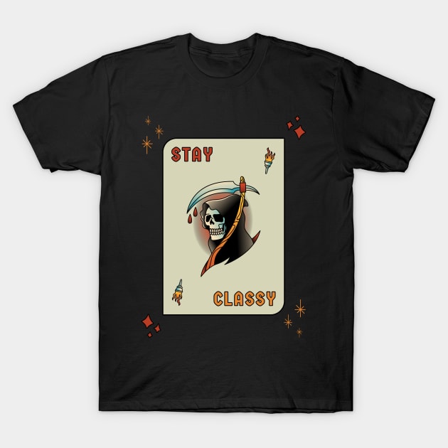 Stay Classy Grim Reaper Tattoo Design T-Shirt by Tip Top Tee's